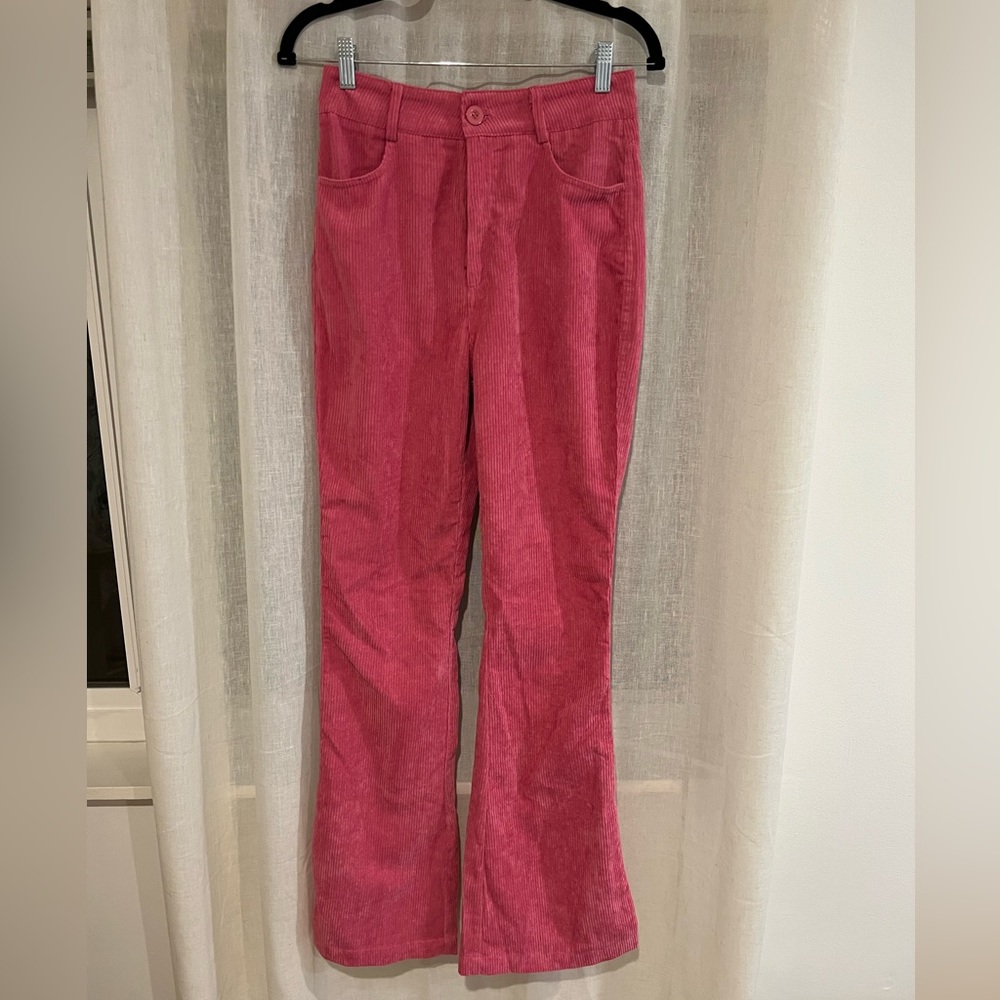 Hot pink cord flare jeans